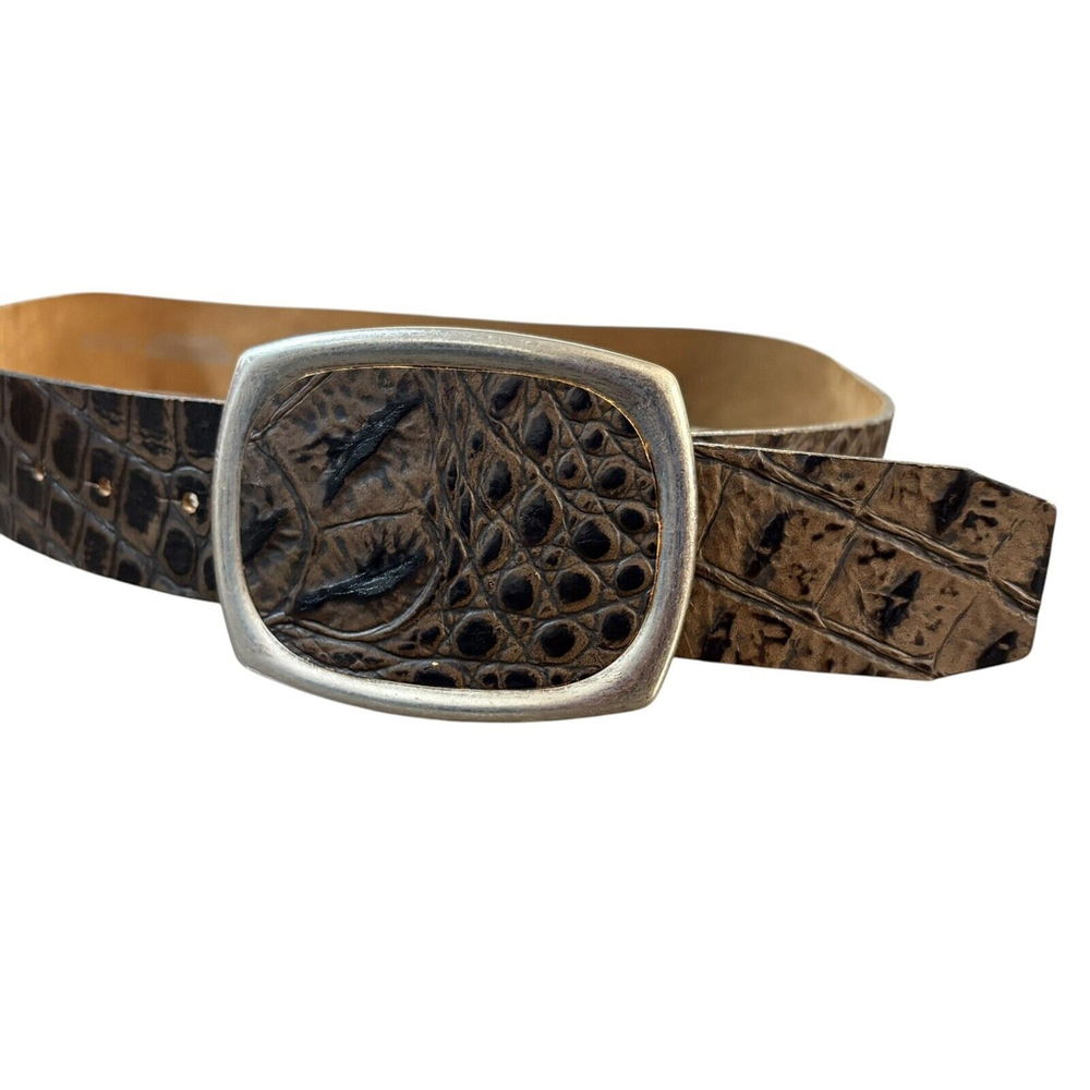VTG Womens Statement Belt Brown Black Croc Embossed Silver Buckle Made in Canada